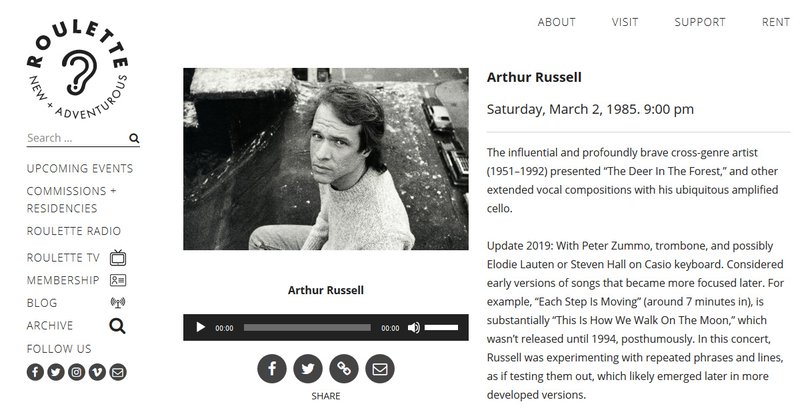 Arthur Russell live sur le site Roulette