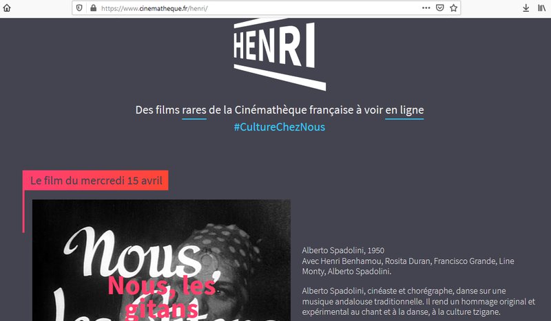 Cinémathèque française, "salle" Henri pour films en ligne, avril 2020