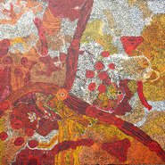 Sylvia Kanytjupai Ken. Titre : Seven Sister Dreaming Time stories. Format : 198 x 152,5 cm. © Photo : Aboriginal Signature Estrangin gallery with the courtesy of the artist and Tjala Arts (APY land).