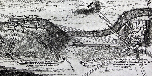 gravure de Huy dans l'Atlas Ratelband de 1735